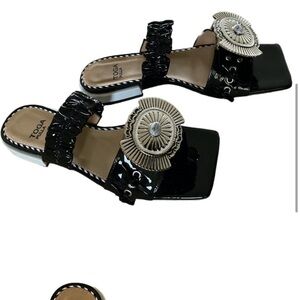 NWOT Toga Pulla Leather Square Toe Sandals Slides with Medallion New